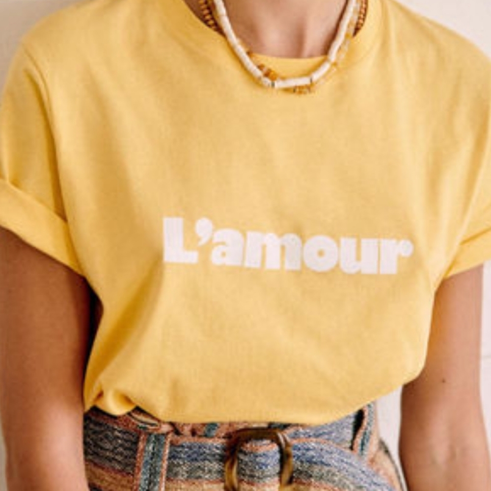 Sezane L'amour Yellow Graphic Tee Shirt
